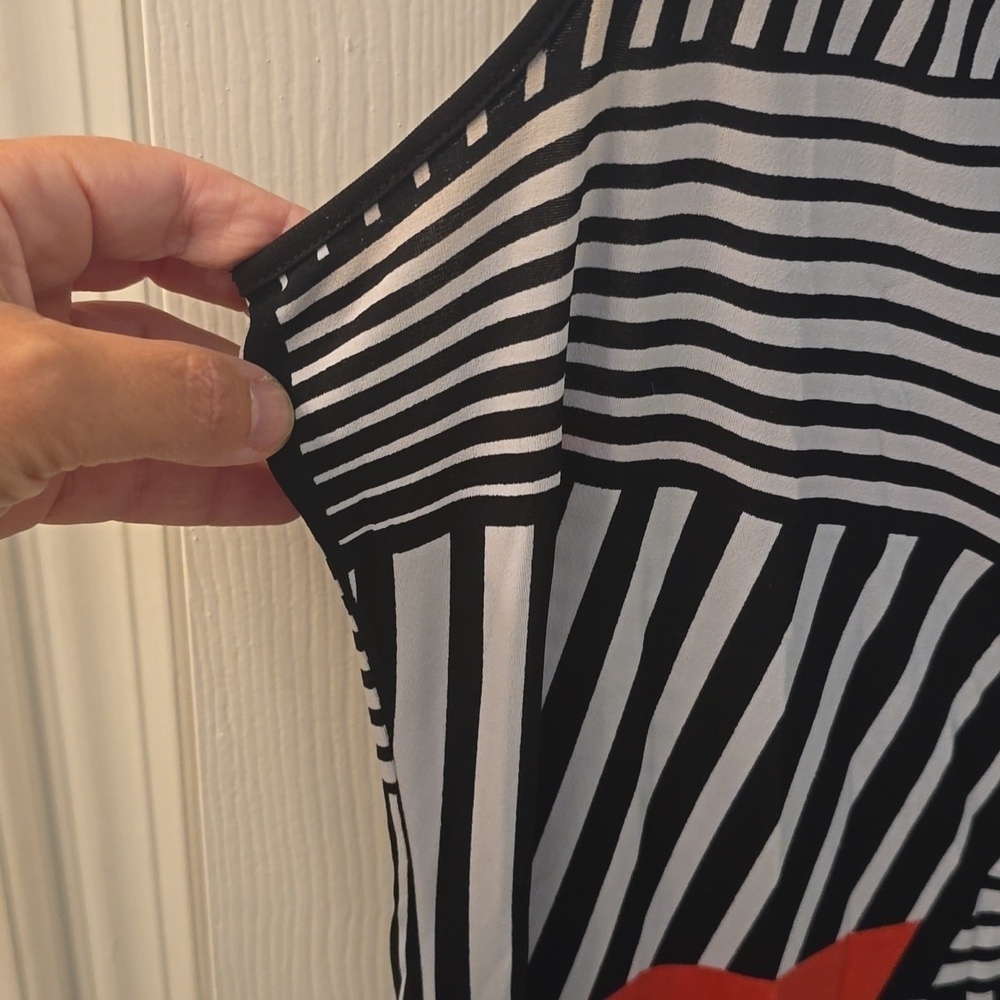 Kim Rogers Black and White Shift Dress with Coral Highlights Size L (0728C) - Picture 6 of 7